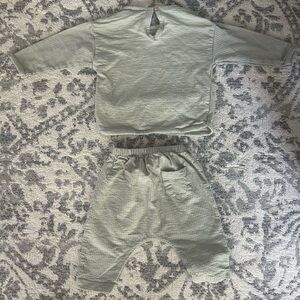 ZARA Baby Waffle Knit Shirt & Pant Set- Dusty Green/ Size 6-9M